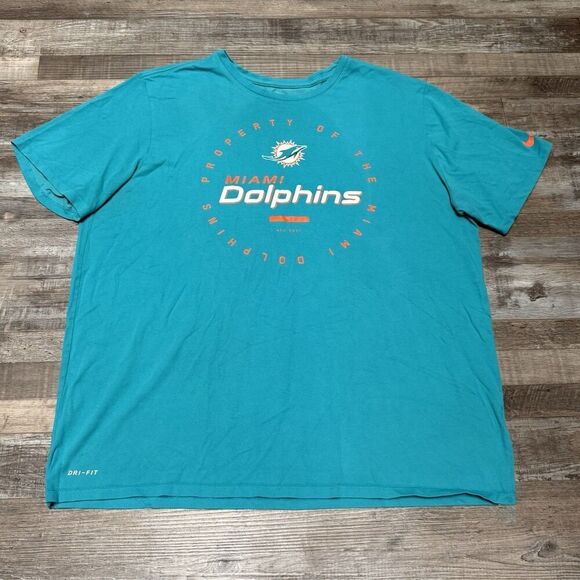 Nike Miami Dolphins Shirt Mens 2XL Aqua Dri-Fit Football Training Tee - Picture 1 of 8